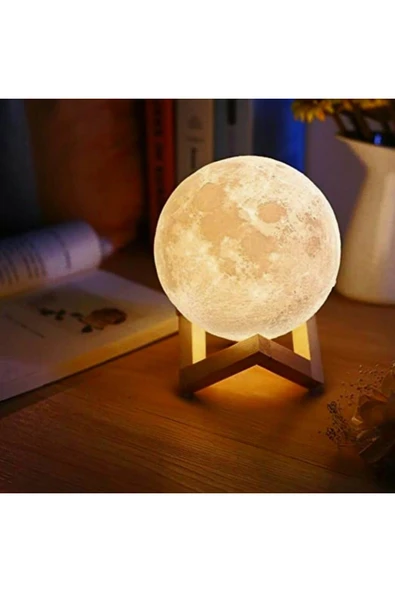 Dekoratif Işıklı Ay Küre Gece Lambası 3D Ay Standlı 15 cm - 2