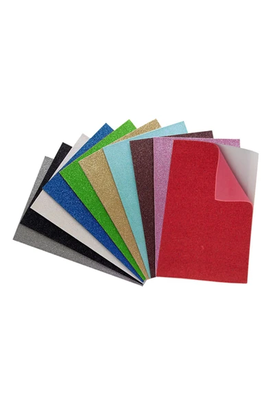 A4 Eva Tabaka Simli Yapışkanlı 10 Renk Karışık 10'lu Paket - Resim 2