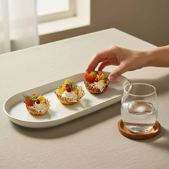 GÜRAL PORSELEN Bilbao 2 Parça 30x16 Cm Kayık Tabak Mat Altın File ürün görseli 1