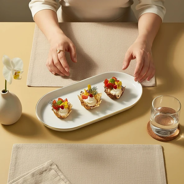 GÜRAL PORSELEN Bilbao 2 Parça 30x16 Cm Kayık Tabak Mat Altın File - Resim 4