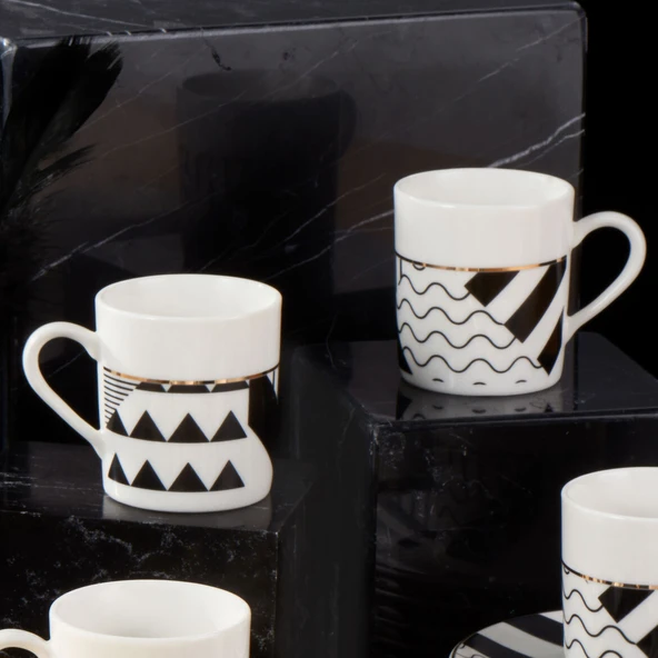 GÜRAL PORSELEN Camelia 12 Parça 6 Kişilik Kahve Takımı Siyah 62501 - Resim 2