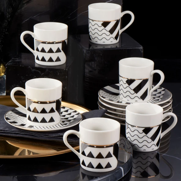 GÜRAL PORSELEN Camelia 12 Parça 6 Kişilik Kahve Takımı Siyah 62501 ürün görseli