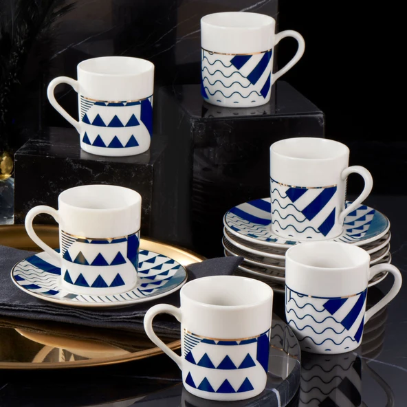 GÜRAL PORSELEN Camelia 12 Parça 6 Kişilik Kahve Takımı Lacivert 62501 ürün görseli 1