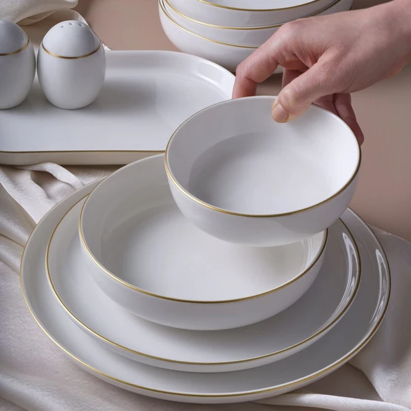 GÜRAL PORSELEN Bilbao 19 Parça 4 Kişilik Yemek Takımı Altın Yaldız 20 - Resim 2