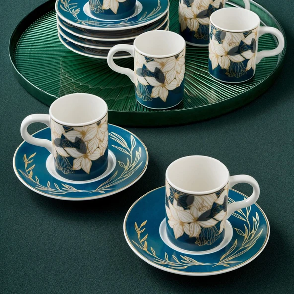 GÜRAL PORSELEN Camelia 12 Parça 6 Kişilik Kahve Fincan Takımı 67092 Mavi ürün görseli 1