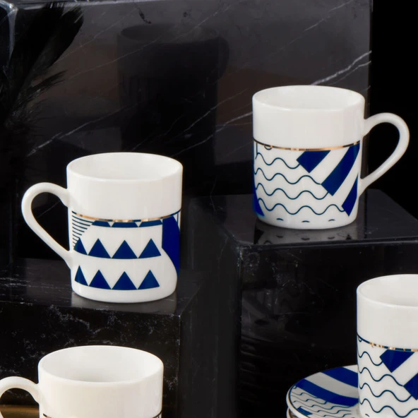 GÜRAL PORSELEN Camelia 12 Parça 6 Kişilik Kahve Takımı Lacivert 62501 - Resim 2