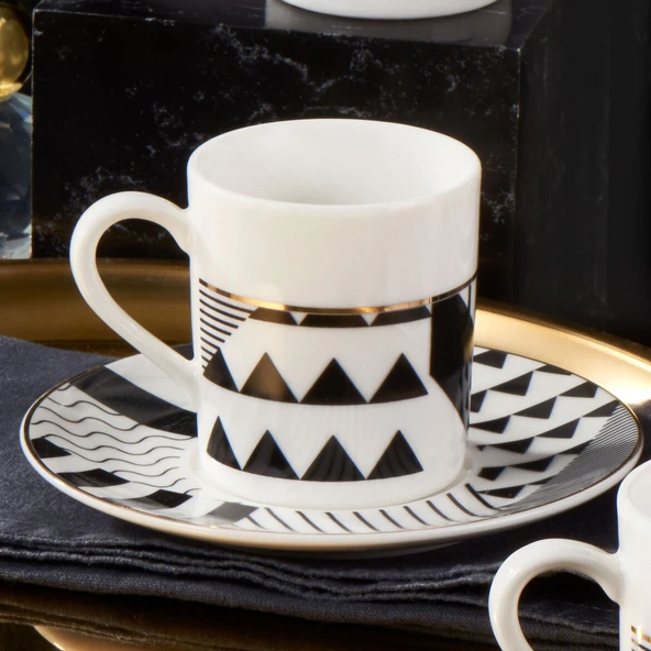 GÜRAL PORSELEN Camelia 12 Parça 6 Kişilik Kahve Takımı Siyah 62501 - Resim 3