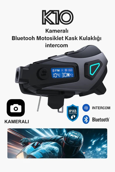 QASUL Kameralı Ekranlı İntercom Bluetooth Motosiklet Kask Kulaklığı 32 GB SD KART HEDİYELİ