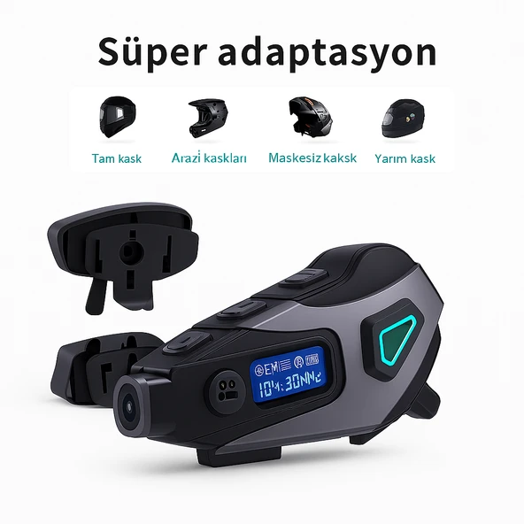 QASUL Kameralı Ekranlı İntercom Bluetooth Motosiklet Kask Kulaklığı 32 GB SD KART HEDİYELİ - 4