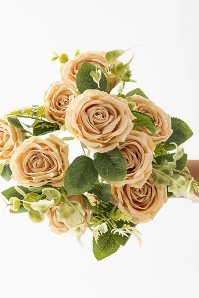 Güleç Yapay Çiçek Yapay Aranjmanlı Gül Demeti 9 Dallı Pudra - 3