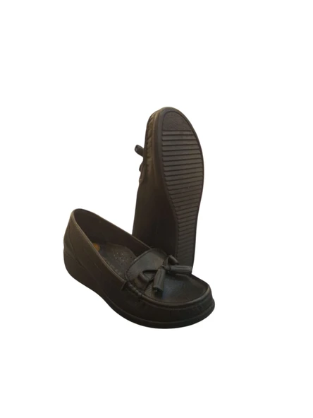 Esem Püsküllü Rok Siyah Hakiki Deri Kadın Ayakkabı - Resim 3