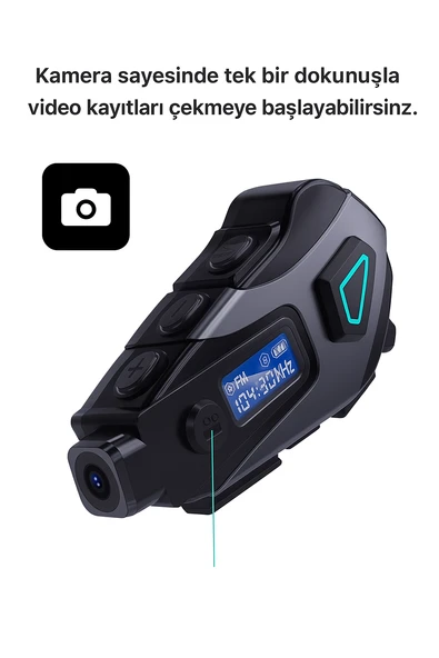 QASUL Kameralı Ekranlı İntercom Bluetooth Motosiklet Kask Kulaklığı 32 GB SD KART HEDİYELİ - 3