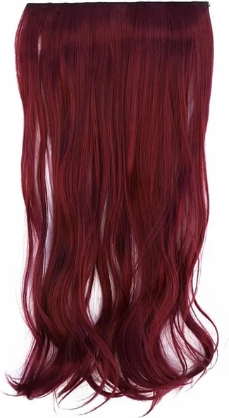 Caş Dekorasyon Isıya Dayanıklı Yarımay Çıt Çıt Saç - 39# - Şarap Kızıl - Dalgalı - 60 cm - 110 gr - 5