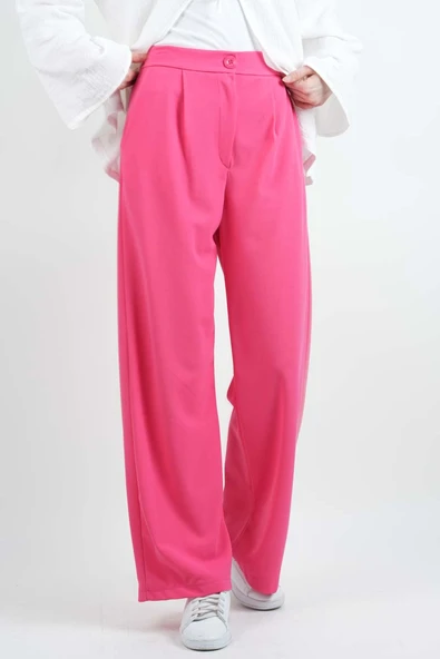 Tesettür Pantolon Double Mira Cepli Palazzo Pantolon Pembe - 3