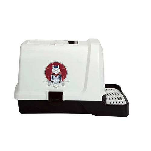 M-Pets Denizci Kedi Desenli Kapalı Kedi Tuvaleti Beyaz 69x42x41 Cm - 2