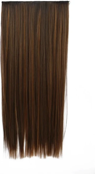 Caş Dekorasyon Isıya Dayanıklı Yarımay Çıt Çıt Saç - 2h6 - Kahverengi Balyaj - Düz - 60 cm - 110 gr - 2