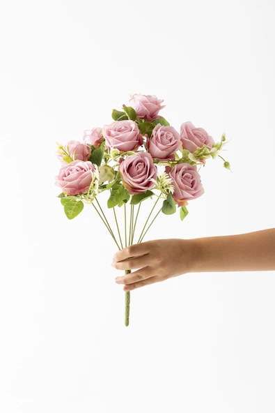 Güleç Yapay Çiçek Yapay Aranjmanlı Gül Demeti 9 Dallı Pembe