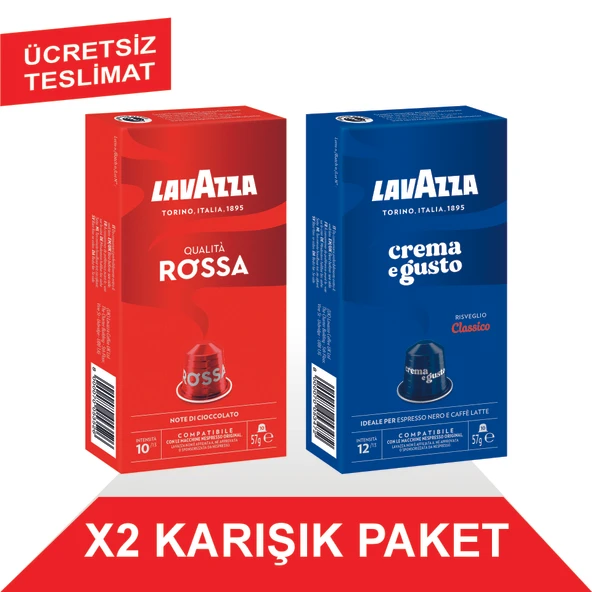 Lavazza Qualita Rossa 57gr + Crema e Gusto 56gr Nespresso Uyumlu Alüminyum Kapsül 2'Li Paket