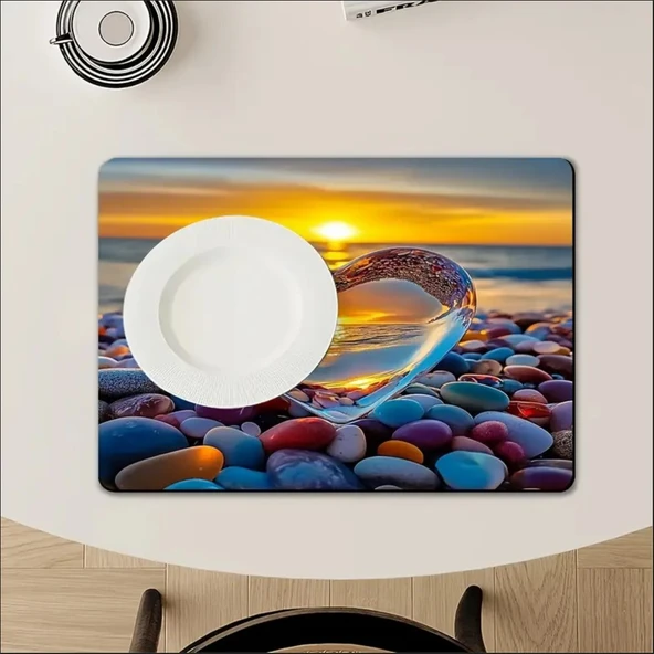 55 CM x 45 CM DENİZİN KALBİ TASARIMI TEZGAH ÜSTÜ BULAŞIK KURUTMA MATI BULAŞIKLIK KURUTMA ÖRTÜSÜ - 3