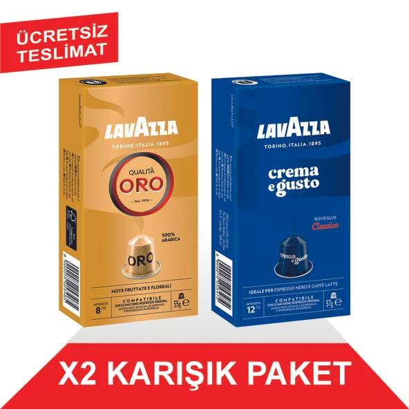 Lavazza Qualita Oro 55gr + Crema e Gusto 56gr Nespresso Uyumlu Alüminyum Kapsül 2'Li Paket
