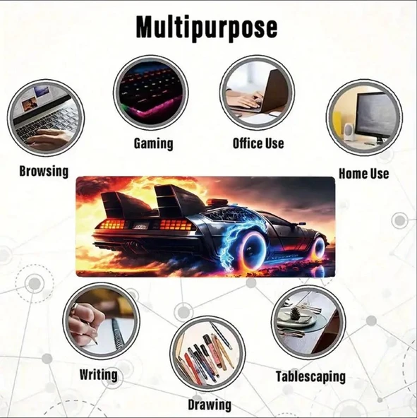 70X30 CM NEON ATEŞ ARABA TEMALI KAYDIRMAZ TABAN SPEED YÜZEY OYUNCU MOUSE PAD GAMİNG - 5