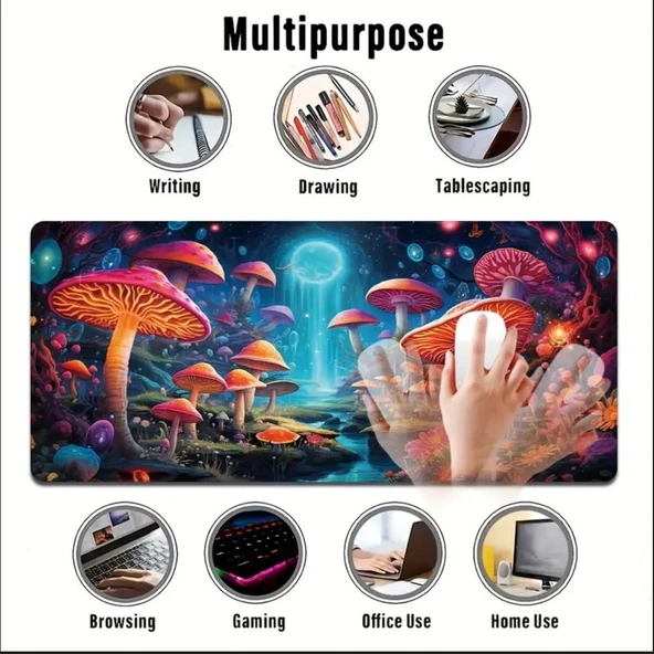 70X30 CM MANTAR DESENLİ TASARIM KAYDIRMAZ TABAN SPEED YÜZEY OYUNCU MOUSE PAD GAMİNG - 5