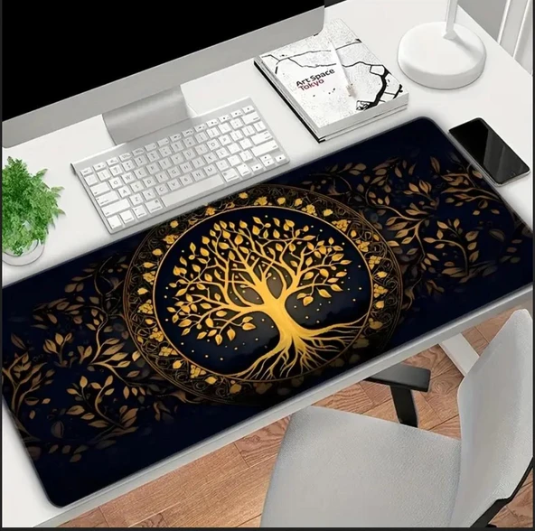 70X30 CM ALTIN HAYAT AĞACI TEMALI KAYDIRMAZ TABAN SPEED YÜZEY OYUNCU MOUSE PAD GAMİNG - 4