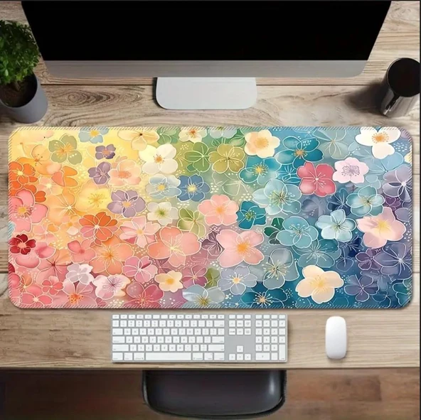 70X30 CM RENKLİ ÇİÇEKLER TEMALI KAYDIRMAZ TABAN SPEED YÜZEY OYUNCU MOUSE PAD GAMİNG - 4