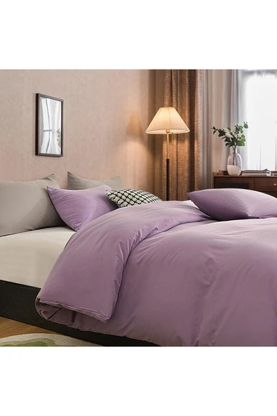 Sheri Home Tekstil Pure Lilac Çift Kişilik Nevresim Seti(YORGAN KILIFI 2 Lİ YASIK KILIFI) %100 Pamukmürdüm - 3