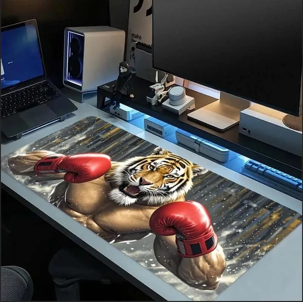 70X30 CM BOKSÖR KAPLAN TEMALI KAYDIRMAZ TABAN SPEED YÜZEY OYUNCU MOUSE PAD GAMİNG - 3