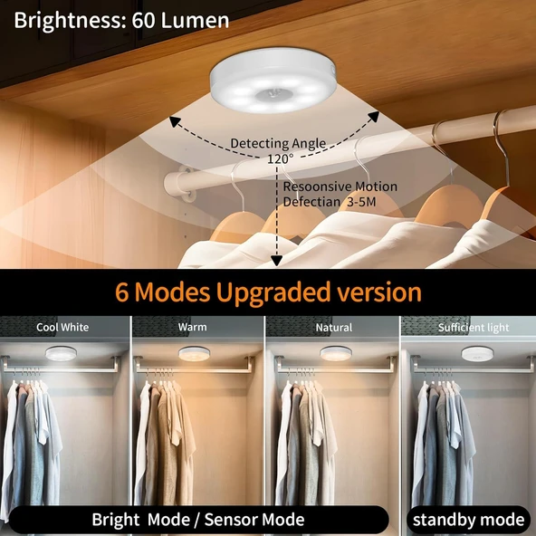 L2026 16 LED 3 RENKLİ ŞARJLI VE PİLLİ HAREKET SENSÖRLÜ TYPE-C GİRİŞLİ LED IŞIK LAMBA - 3