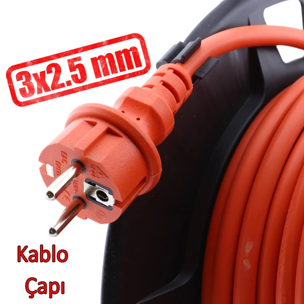 Plastik Makaralı Monofaze Uzatma Kablosu 3x2.5 mm 50 Metre Seyyar CCA Alüminyum Alaşım Kablo 4 Priz - Resim 4
