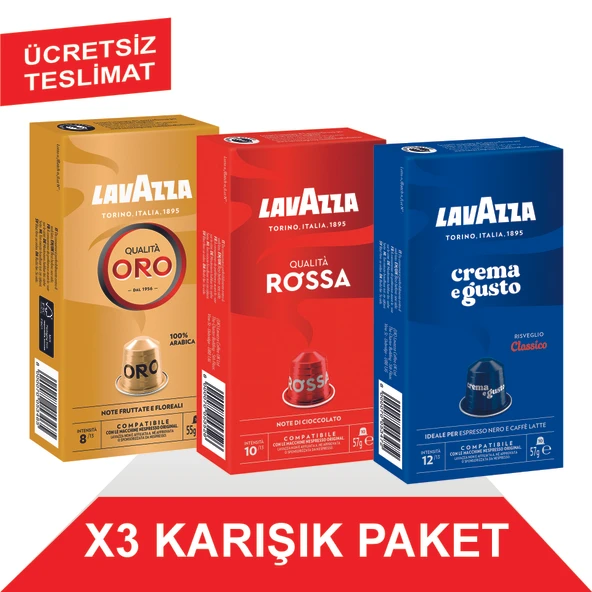 Lavazza Qualita Oro 55gr + Qualita Rossa 57gr + Crema e Gusto 56gr  Nespresso Uyumlu Alüminyum Kapsül 3'Lü Paket