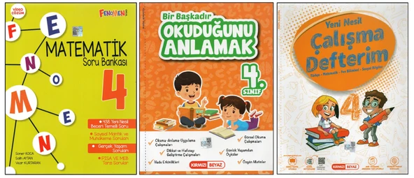 FENOMEN 4.SINIF MATEMATİK S.B.+KIRMIZI BEYAZ OKUDUĞUNU ANLAMAK+ÇALIŞMA DEFTERİM (3 KİTAP)