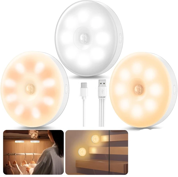 L2026 16 LED 3 RENKLİ ŞARJLI VE PİLLİ HAREKET SENSÖRLÜ TYPE-C GİRİŞLİ LED IŞIK LAMBA