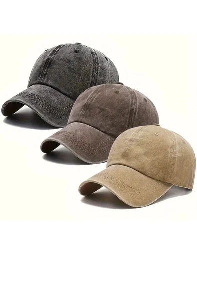 3'lü Vintage Baseball Şapka Seti – Düşük Profilli, Unisex, Ayarlanabilir Tasarım ürün görseli