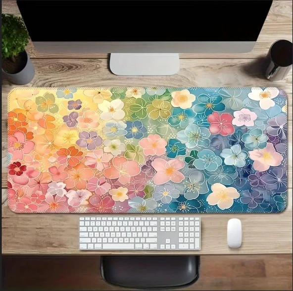 70X30 CM RENKLİ ÇİÇEKLER TEMALI KAYDIRMAZ TABAN SPEED YÜZEY OYUNCU MOUSE PAD GAMİNG - 3