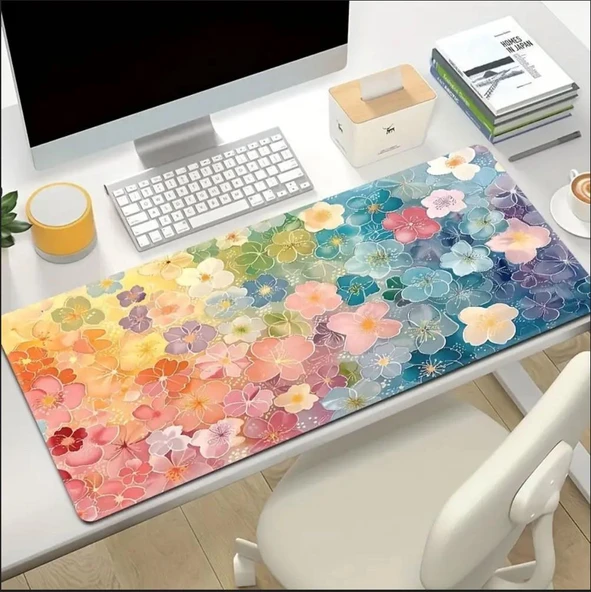 70X30 CM RENKLİ ÇİÇEKLER TEMALI KAYDIRMAZ TABAN SPEED YÜZEY OYUNCU MOUSE PAD GAMİNG - 1