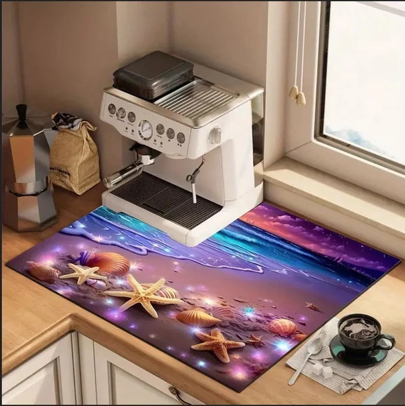 55 CM x 45 CM OKYANUS ESİNTİSİ TASARIMI TEZGAH ÜSTÜ BULAŞIK KURUTMA MATI BULAŞIKLIK KURUTMA ÖRTÜSÜ - 2