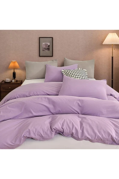 Sheri Home Tekstil Pure Lilac Çift Kişilik Nevresim Seti(YORGAN KILIFI 2 Lİ YASIK KILIFI) %100 Pamukmürdüm - 1