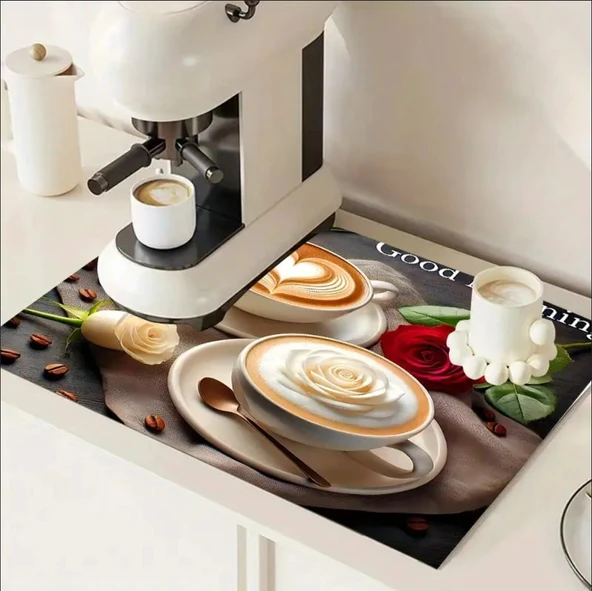 55 CM x 45 CM LATTE KAHVE TASARIMI TEZGAH ÜSTÜ BULAŞIK KURUTMA MATI BULAŞIKLIK KURUTMA ÖRTÜSÜ - 2