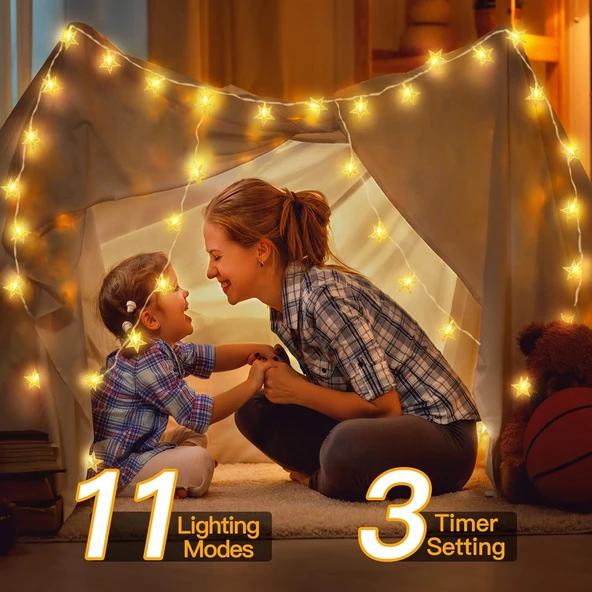 SARI VE RENKLİ 12 METRE 100 LED YILDIZ USB GİRİŞLİ SARI IŞIK KUMANDALI 8 MODLU EV BAHÇE BALKON AĞAÇ ÇİT SÜSÜ LED IŞIK LAMBA - 4