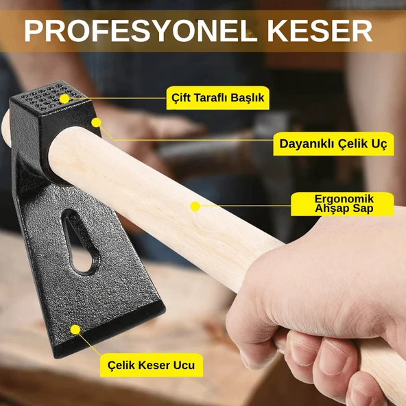 Beylini 500 GR Çelik Keser Ekonomik Dayanıklı Odun Bahçe Ot Çift Yönlü Ahşap Ergonomik Saplı Profesyonel - 2
