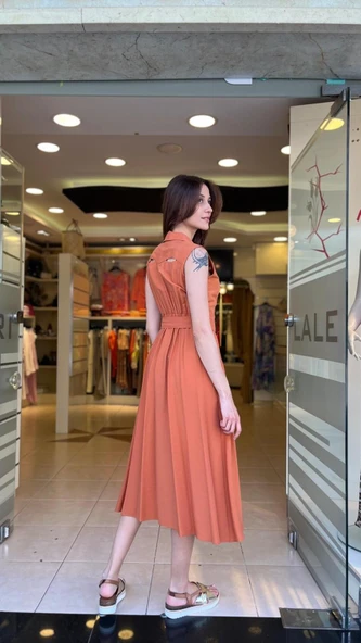 ÖNÜ PENCERE DETAYLI MİDİ ELBİSE - 3
