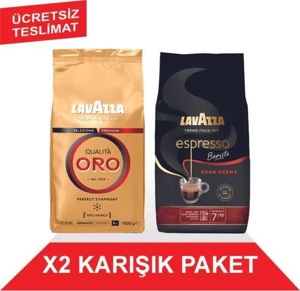 Lavazza Qualita Oro + Espresso Barista Gran Crema Çekirdek Kahve (1000gr) 2'Li Paket