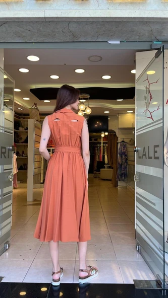 ÖNÜ PENCERE DETAYLI MİDİ ELBİSE - 4
