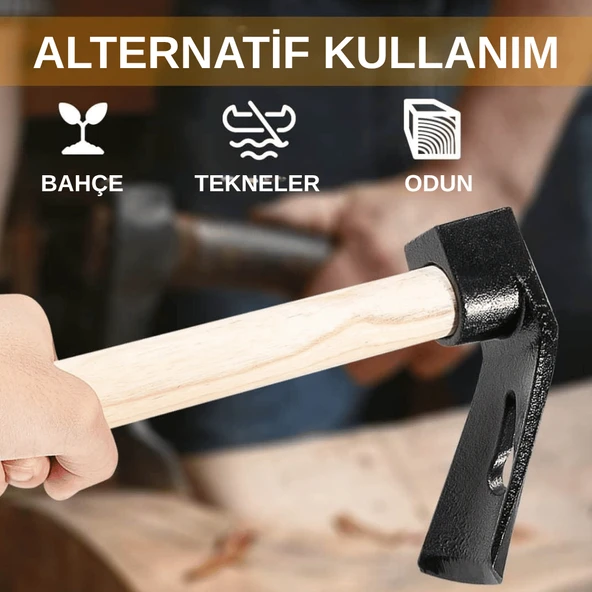 Beylini 500 GR Çelik Keser Ekonomik Dayanıklı Odun Bahçe Ot Çift Yönlü Ahşap Ergonomik Saplı Profesyonel - 3