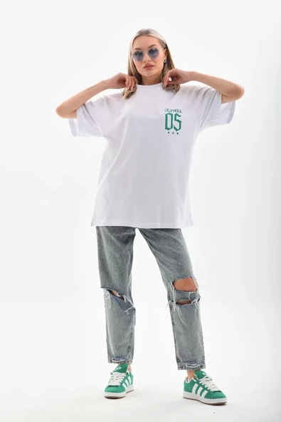 Unisex Baskılı Oversize T-Shirt - Beyaz - Resim 6