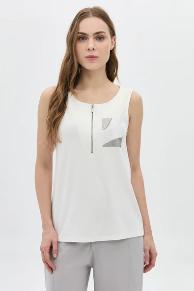 FERMUAR DETAYLI CEBİ PAYETLİ TAŞLI ATLET - Resim 2