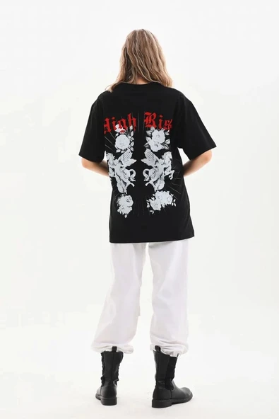 Unisex Baskılı Oversize T-Shirt - Siyah - 8